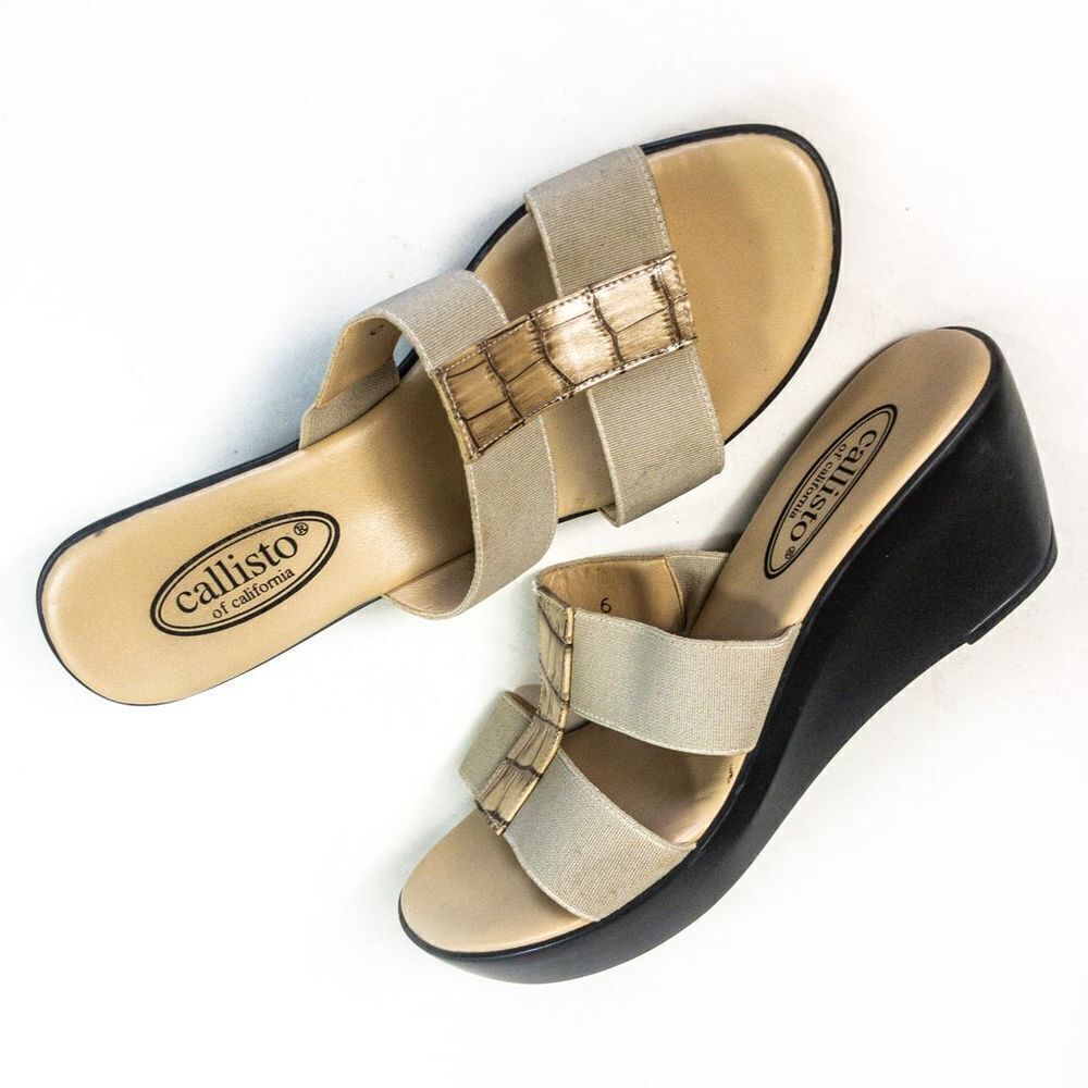 Callisto Beige Open-Toed Slip-On Mule Sandals Sz 6 - Picture 8 of 9